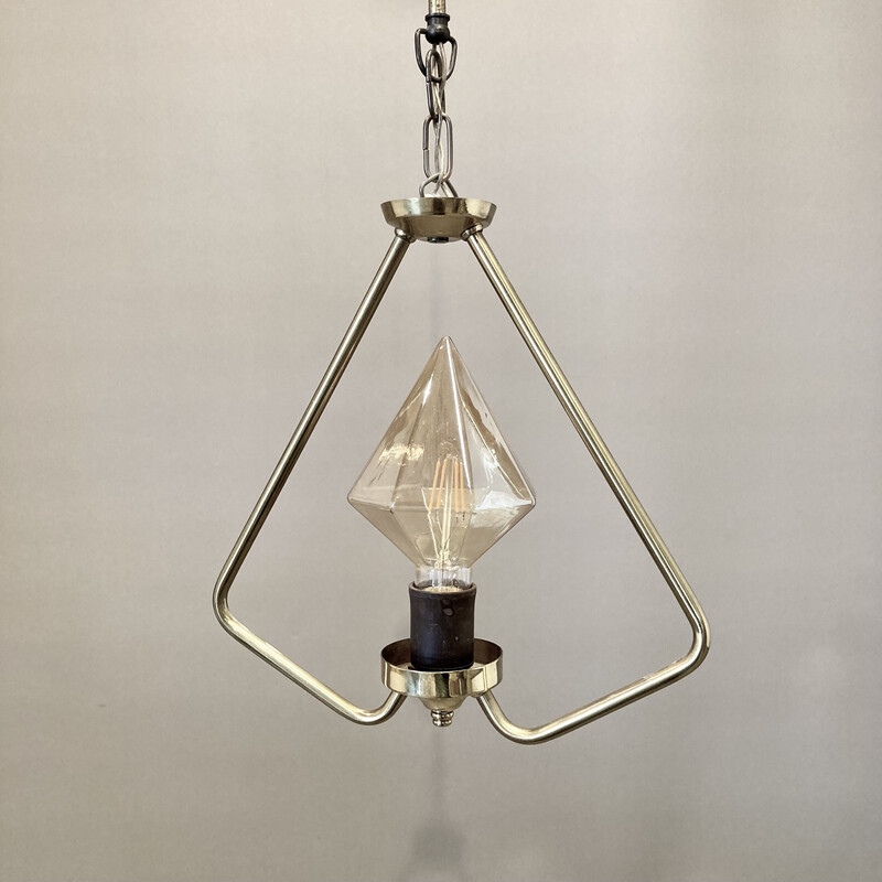 Vintage metal and glass pendant lamp, 1950