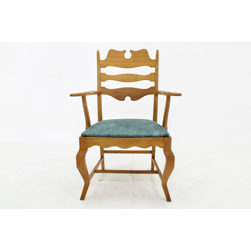 Vintage Razorblade armchair in solid oak by Henning Kjærnulf for EG Møbler, Denmark 1960