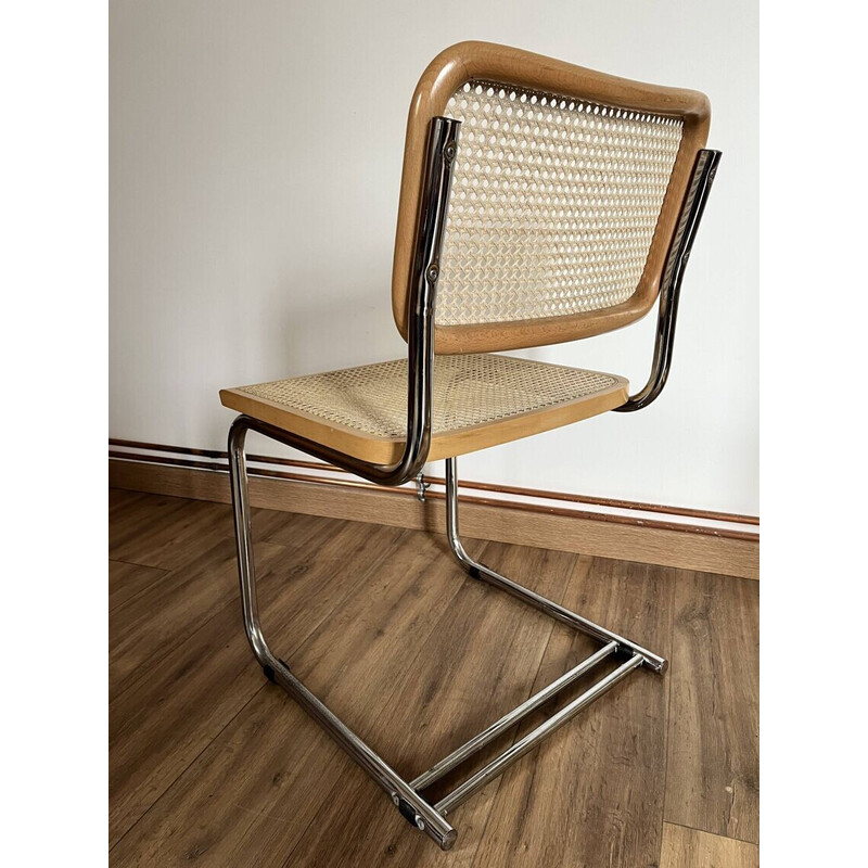 Cadeira vintage B32 em aço cromado e vime de Marcel Breuer, Itália