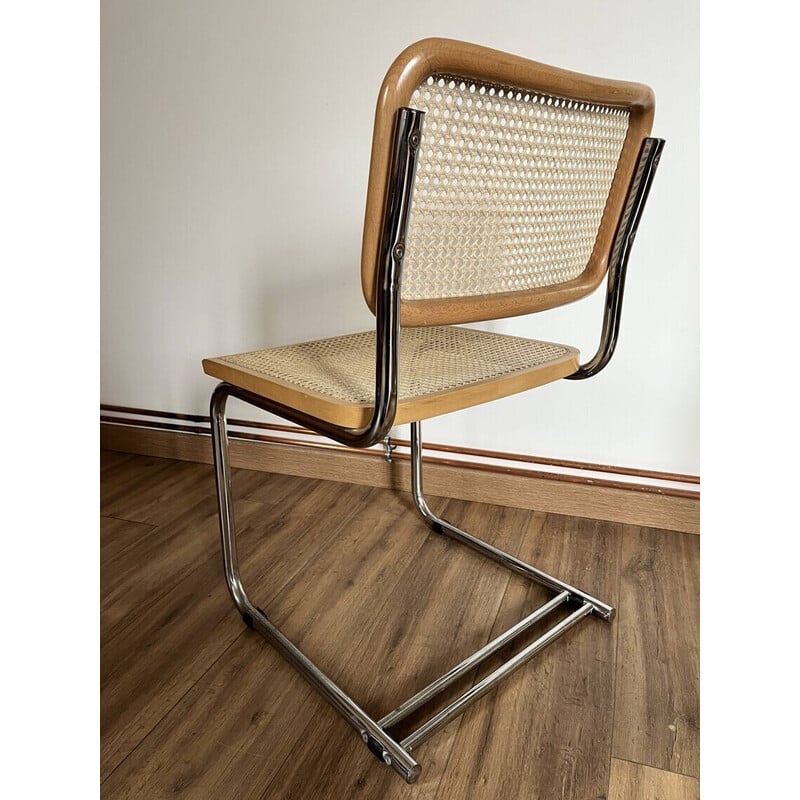 Chaise vintage B32 en acier chromé et cannage de Marcel Breuer, Italie