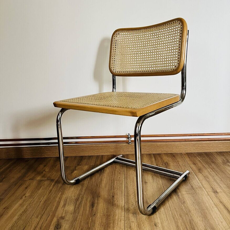 Chaise vintage B32 en acier chromé et cannage de Marcel Breuer, Italie