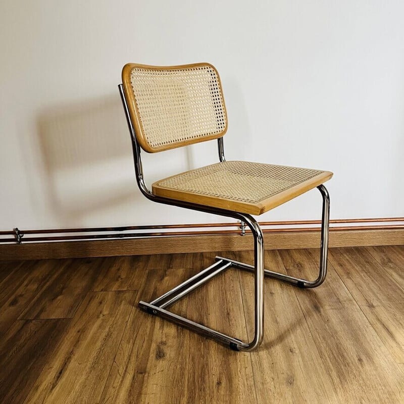 Vintage B32 chair in chrome steel and canework by Marcel Breuer, Italy