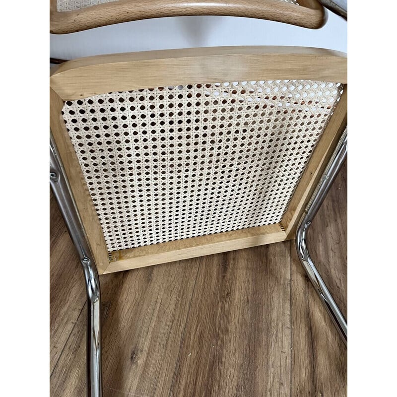 Cadeira vintage B32 em aço cromado e vime de Marcel Breuer, Itália