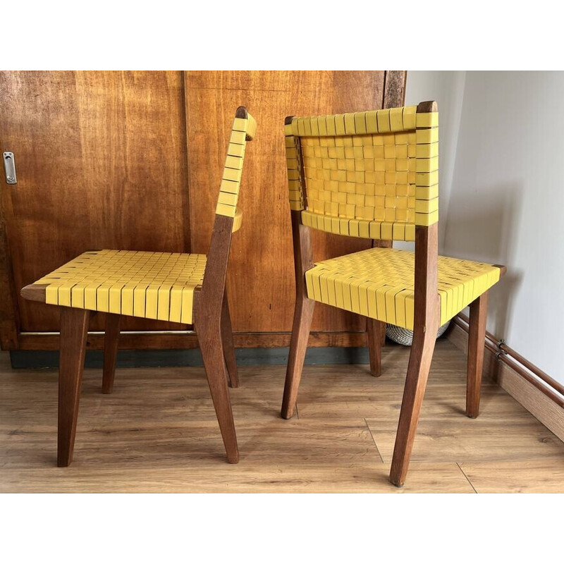 Pair of vintage "666 wsp" stained maple chairs by Jens Risom for Hans G Knoll, 1950
