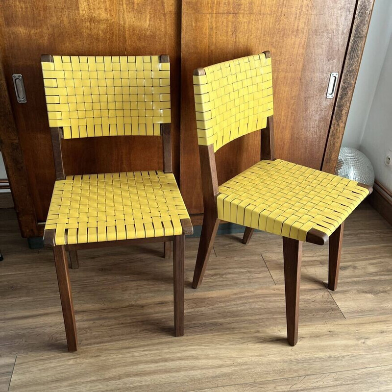 Pair of vintage "666 wsp" stained maple chairs by Jens Risom for Hans G Knoll, 1950