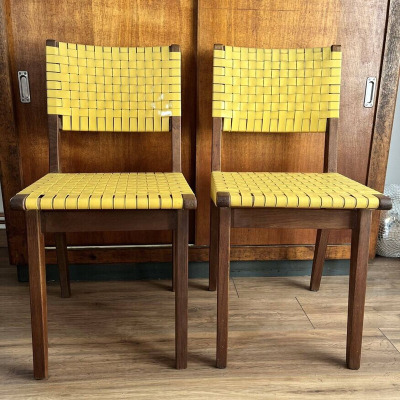 Pair of vintage "666 wsp" stained maple chairs by Jens Risom for Hans G Knoll, 1950