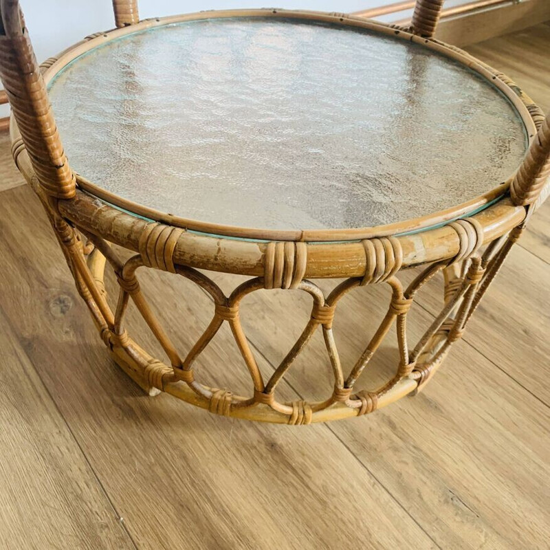 Vintage rattan and glass coffee table for Rohé Noordwolde, 1950