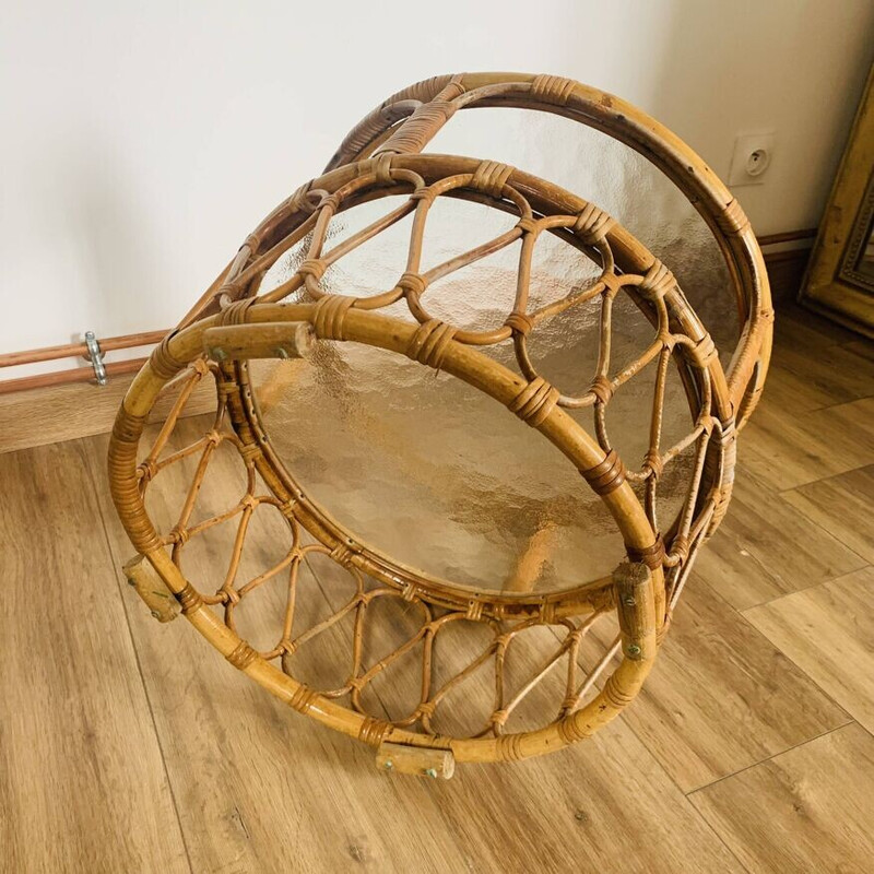 Vintage rattan and glass coffee table for Rohé Noordwolde, 1950