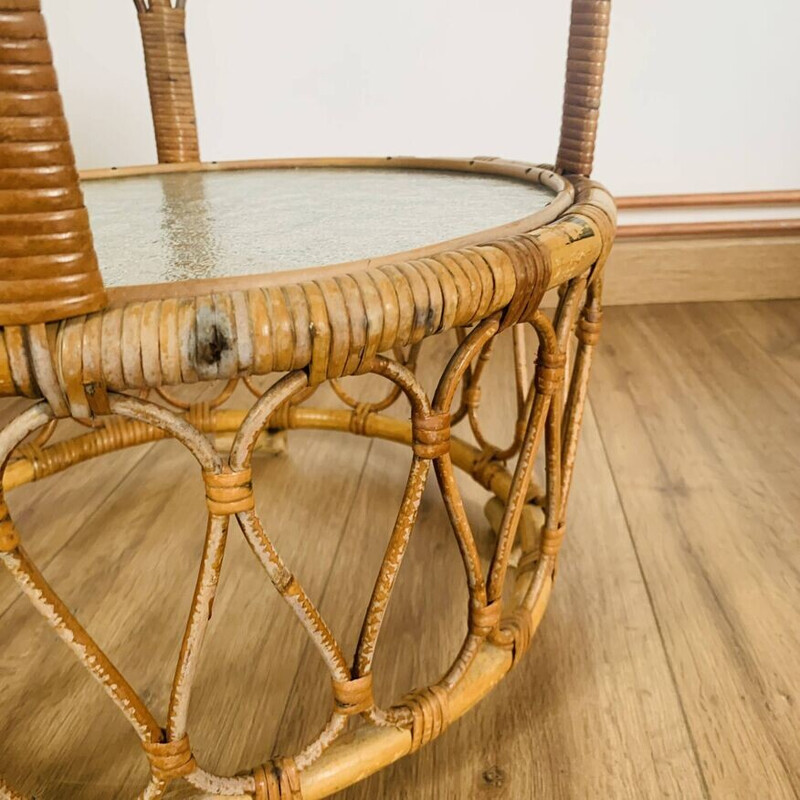 Table basse vintage en rotin et verre pour Rohé Noordwolde, 1950