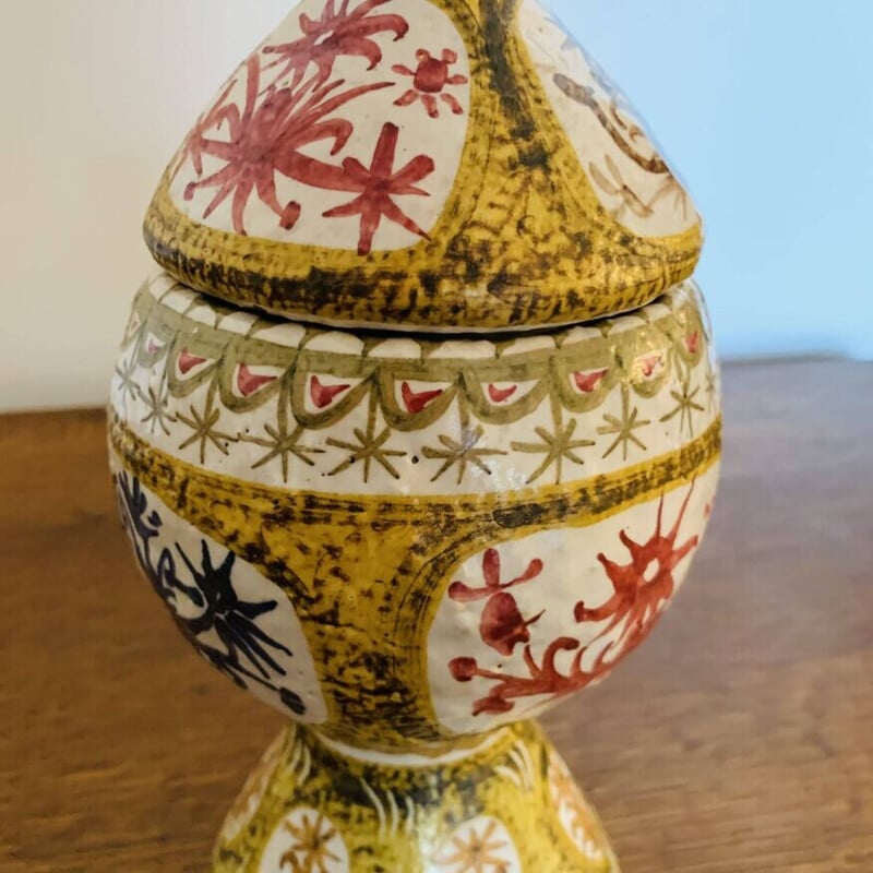 Vintage stoneware pot with polychrome patterns by André L'Helguen for Kéraluc