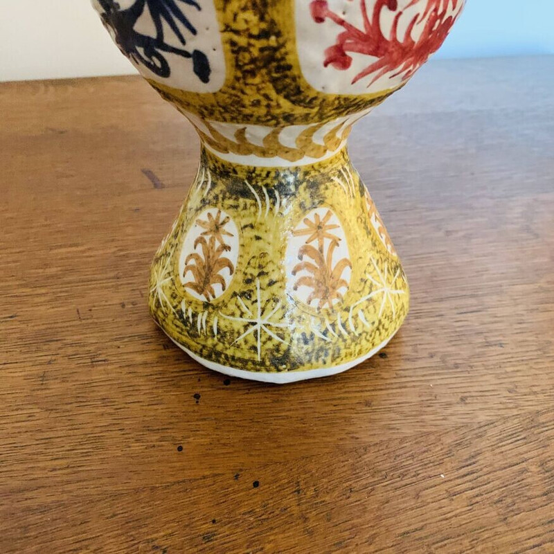 Vintage-Topf aus Steingut mit polychromen Motiven von André L'Helguen für Kéraluc