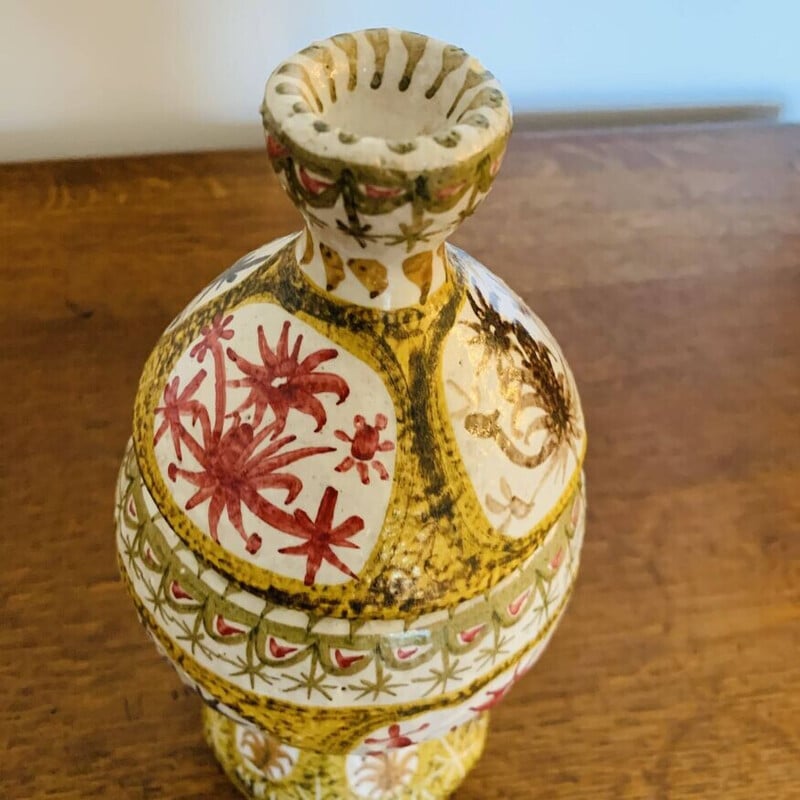 Vintage stoneware pot with polychrome patterns by André L'Helguen for Kéraluc