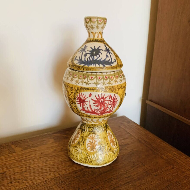 Vintage stoneware pot with polychrome patterns by André L'Helguen for Kéraluc