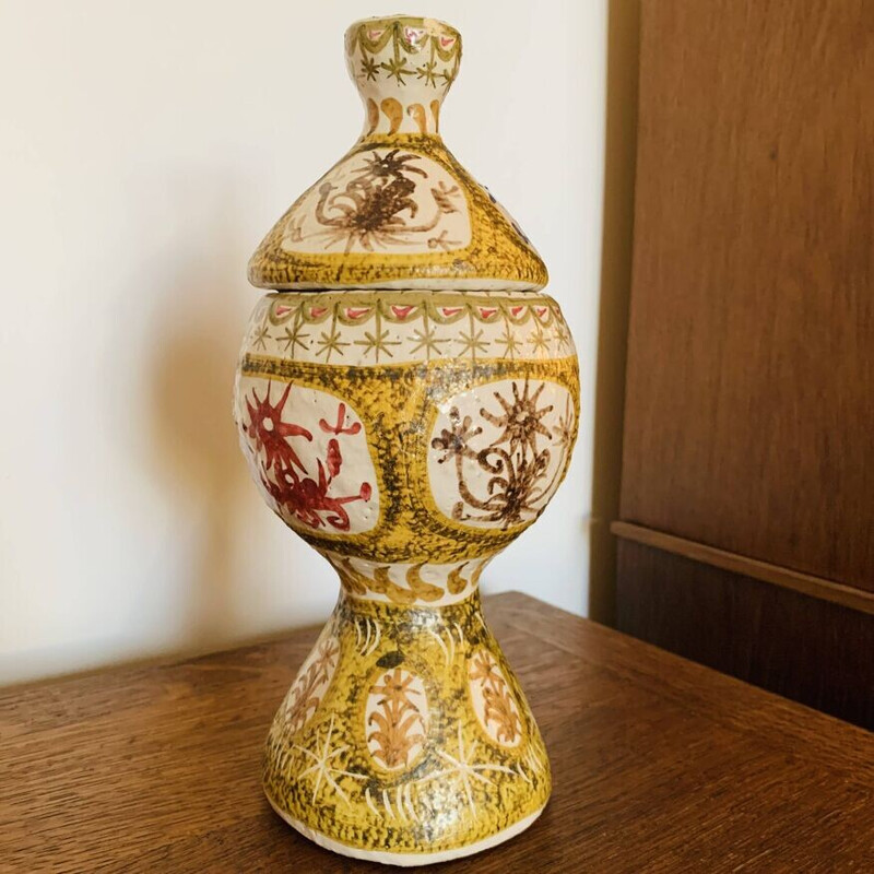 Vintage stoneware pot with polychrome patterns by André L'Helguen for Kéraluc