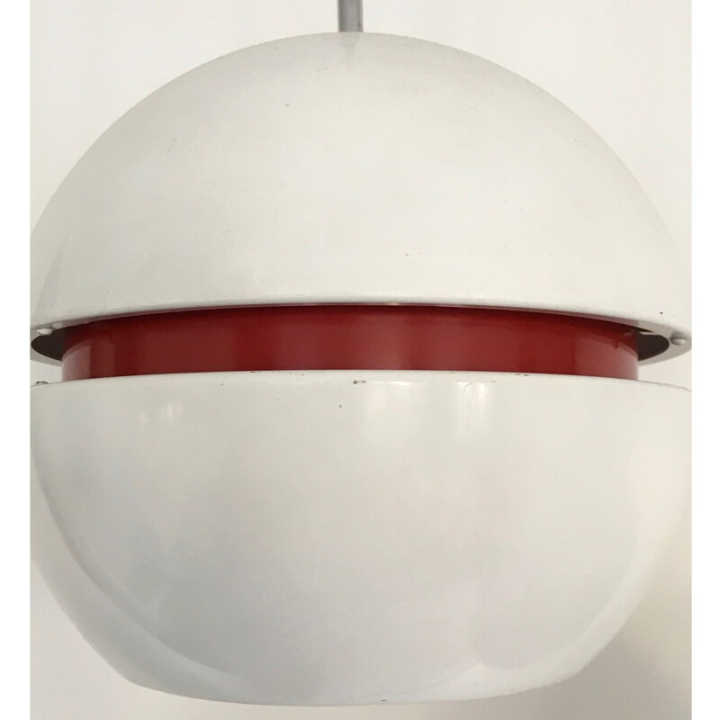 Double hanging lamp in red and white, Stilnovo edition - 1950s