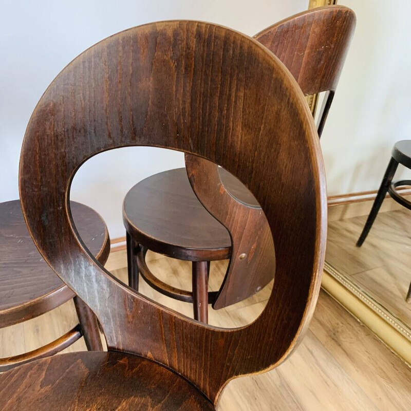 Ensemble de 6 chaises vintage Baumann "mouette" en hêtre marron et contreplaqué
