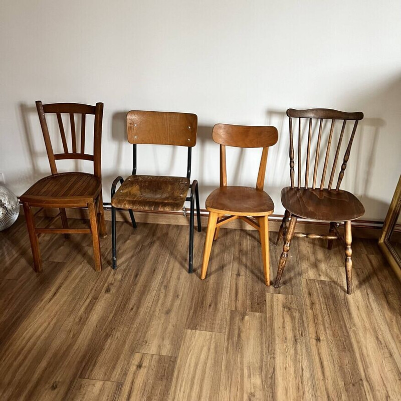 Set of 4 mismatched vintage chairs