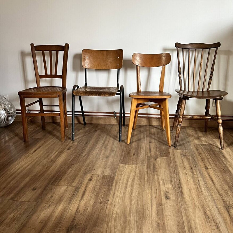 Set of 4 mismatched vintage chairs