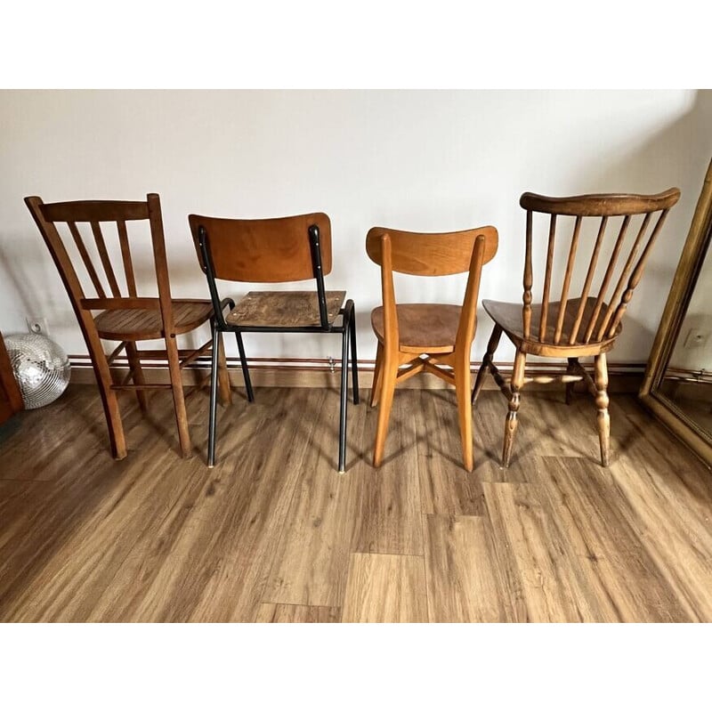 Set of 4 mismatched vintage chairs