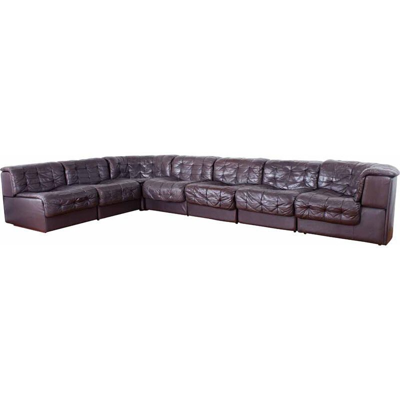 Vintage 3-seater sofa model DS11 in brown patchwork leather for De Sede, Switzerland 1970