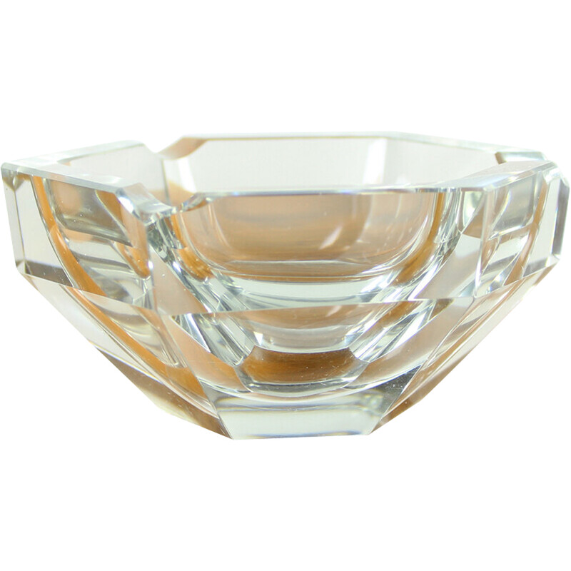 Vintage "Diamant" transparent glass ashtray in the shape of a diamond, Czechoslovakia 1950