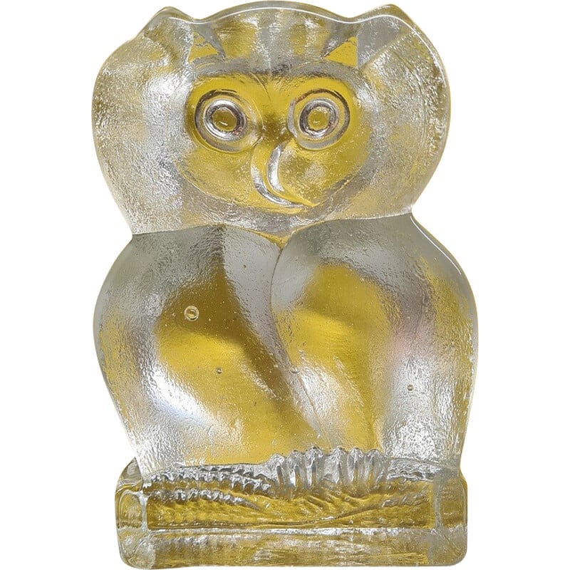 Vintage solid glass owl by Klaus Breit Wiesenthalhütte, 1970