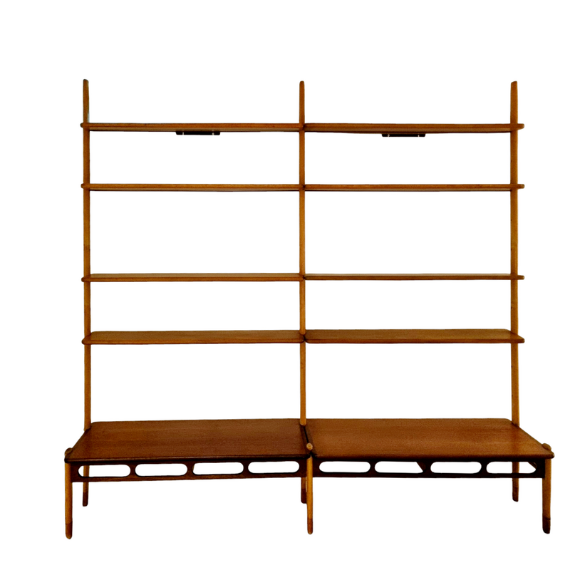 Vintage dark and light solid wood shelf by William Watting and Scanflex for Fristho, 1950