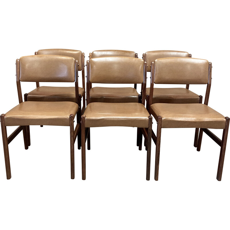 Set of 6 vintage rosewood chairs, 1950