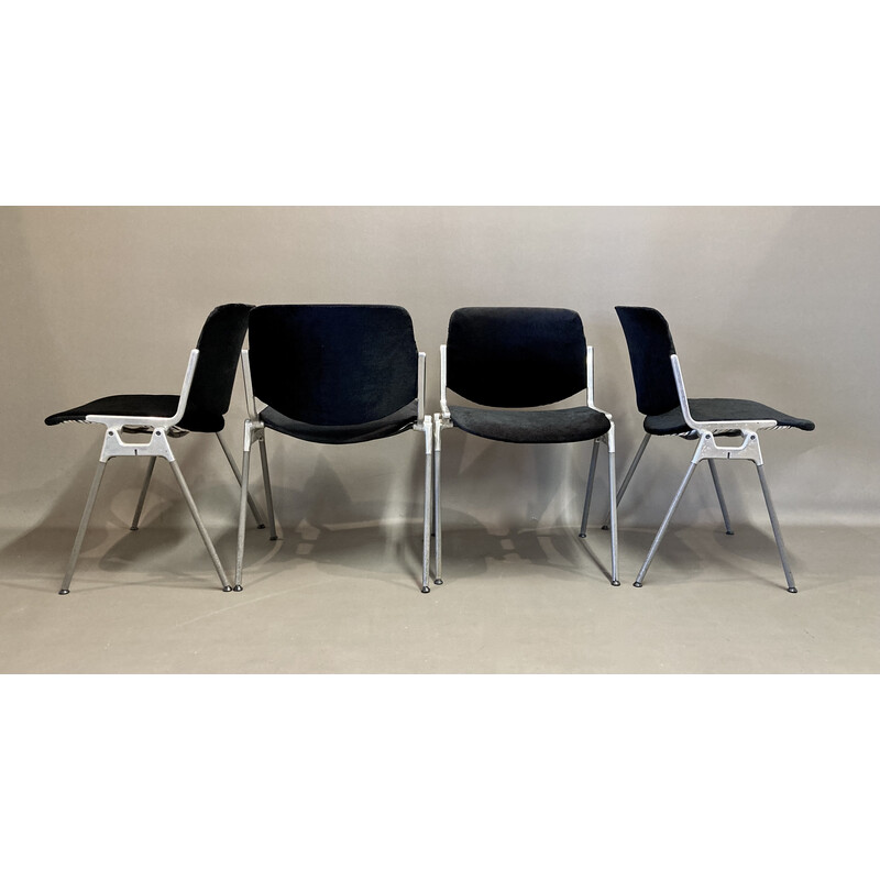 Set of 6 vintage metal and velvet chairs by Giancarlo Piretti for Castelli, 1960