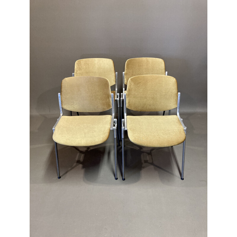 Set of 4 vintage metal and velvet chairs by Giancarlo Piretti for Castelli, 1960