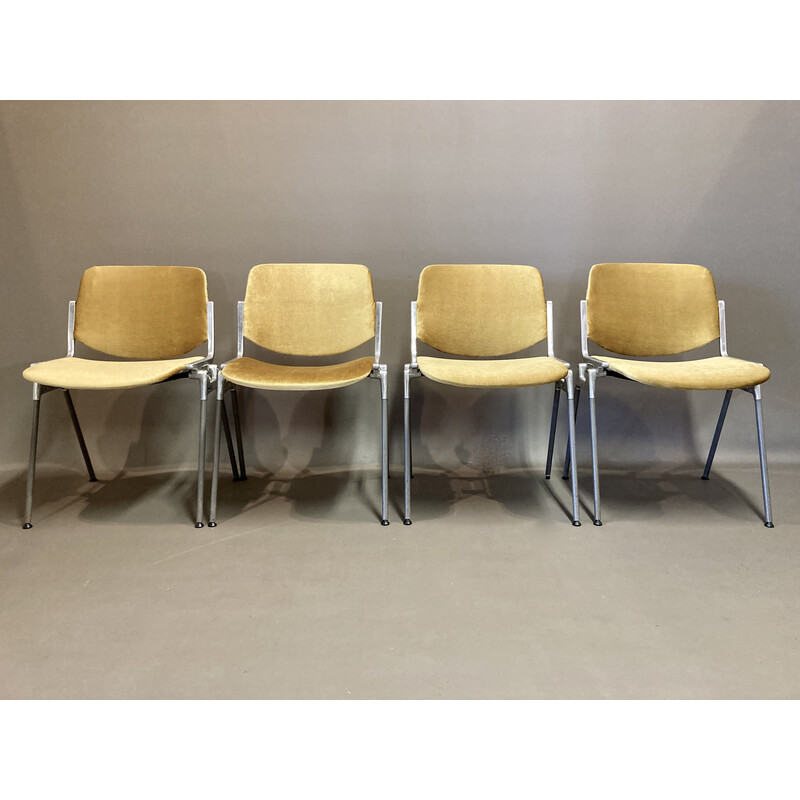 Set of 4 vintage metal and velvet chairs by Giancarlo Piretti for Castelli, 1960