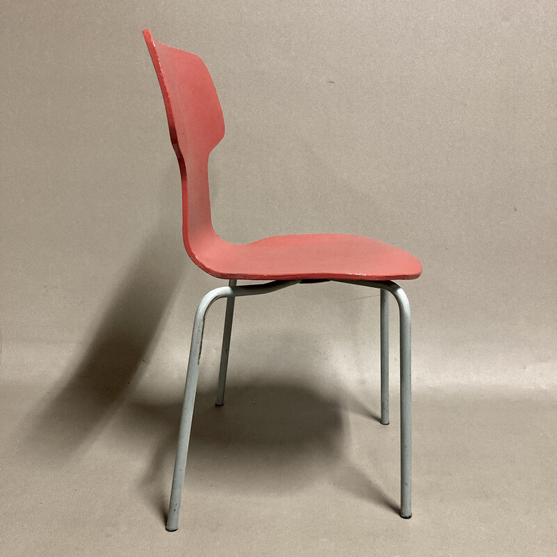 Set of 8 vintage children's chairs in wood and metal by Arne Jacobsen for Fritz Hansen, 1960