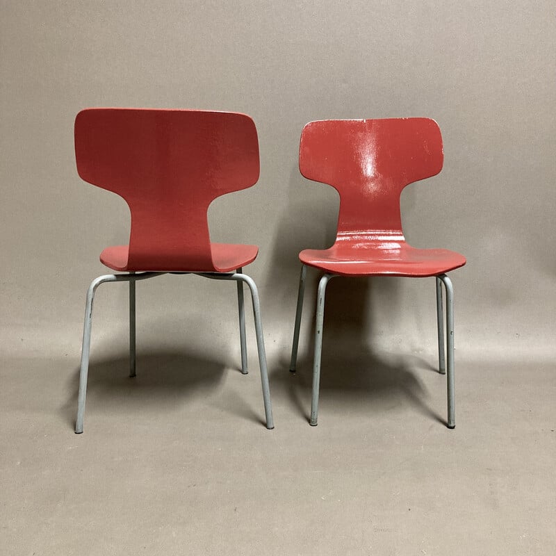 Set of 8 vintage children's chairs in wood and metal by Arne Jacobsen for Fritz Hansen, 1960