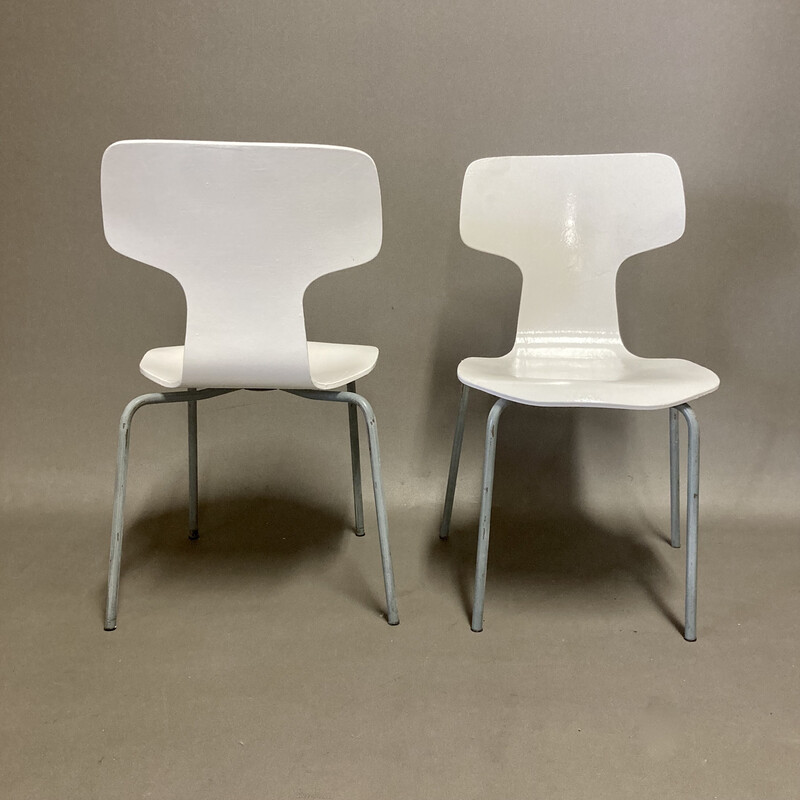 Set of 8 vintage children's chairs in wood and metal by Arne Jacobsen for Fritz Hansen, 1960