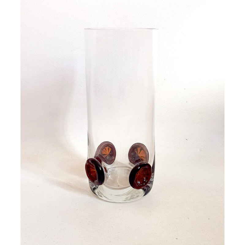 Vaso in cristallo vintage intarsiato con bottoni, 1970