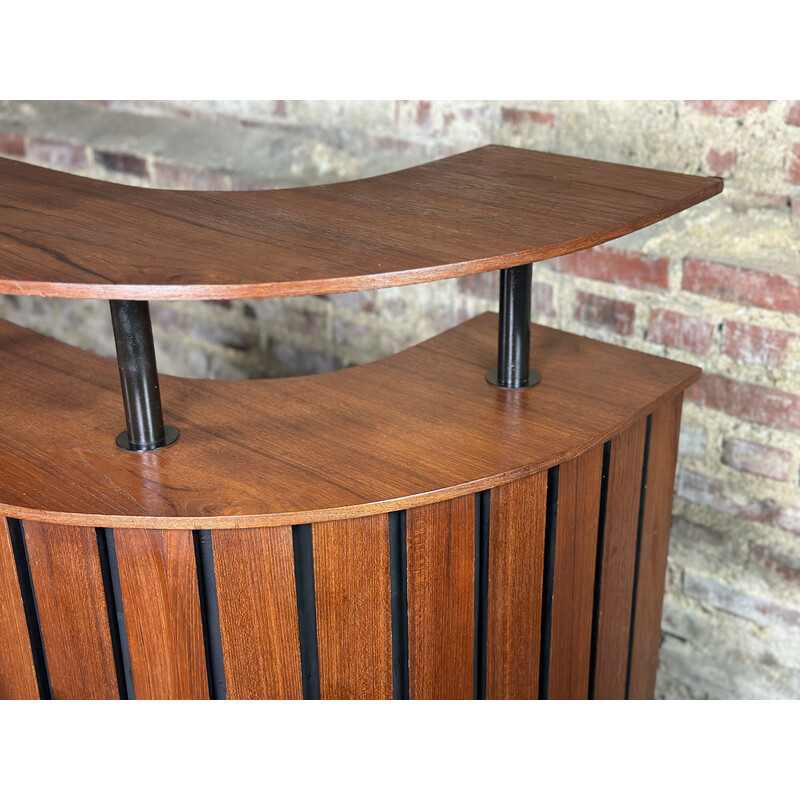 Vintage teak and metal cocktail bar with 2 stools, 1950