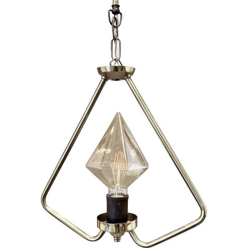 Vintage metal and glass pendant lamp, 1950