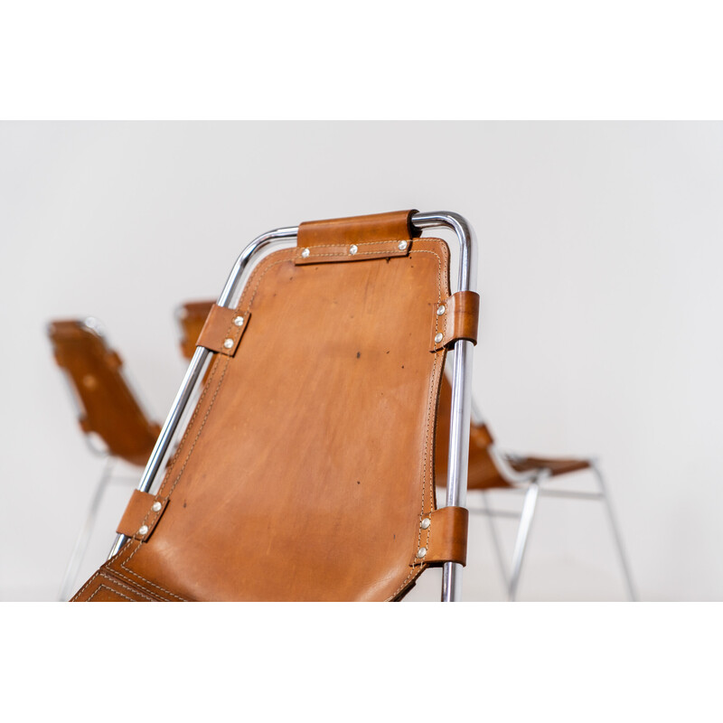 Set of 4 vintage chairs in chrome steel and leather by Charlotte Perriand for Dal Vera, Italy 1960