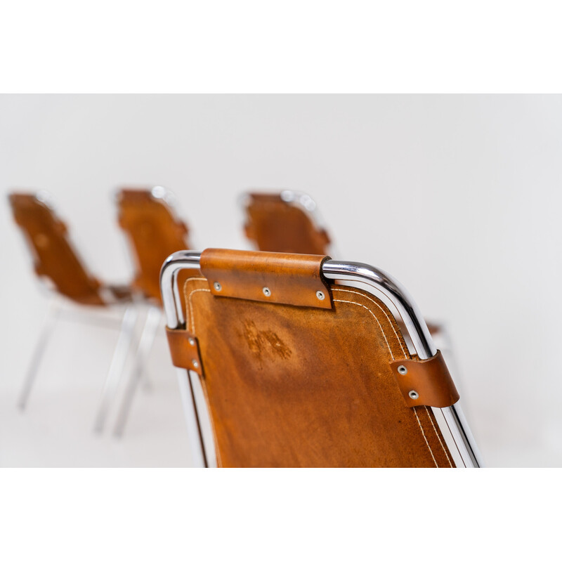Juego de 4 sillas vintage en acero cromado y cuero de Charlotte Perriand para Dal Vera, Italia 1960