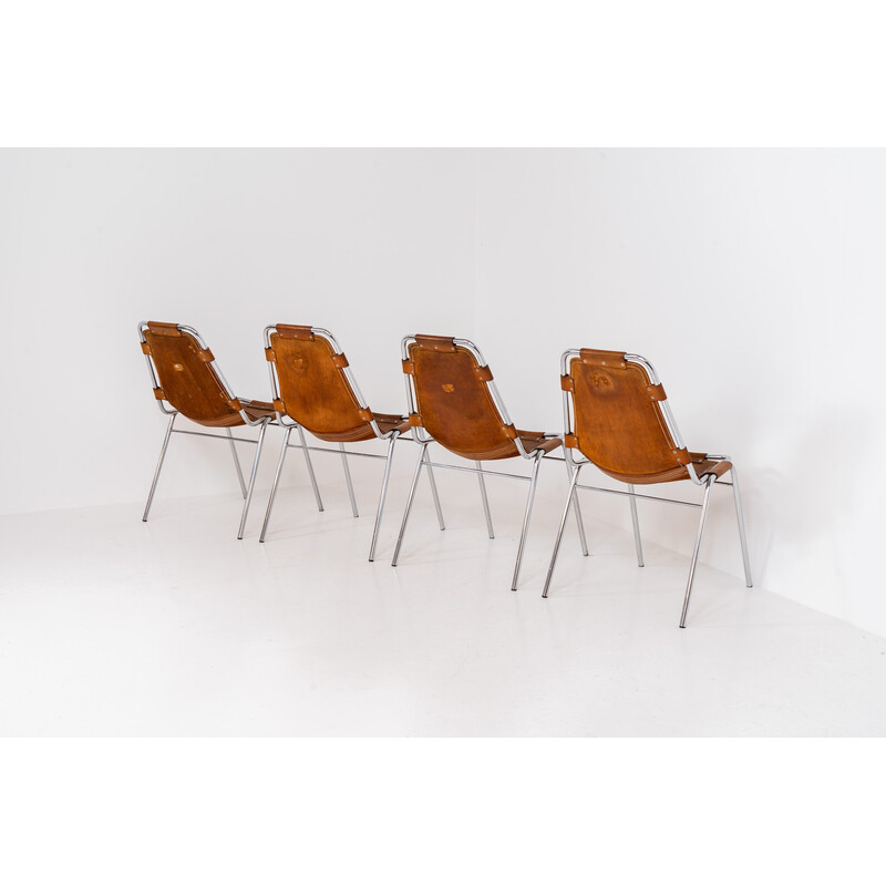Set of 4 vintage chairs in chrome steel and leather by Charlotte Perriand for Dal Vera, Italy 1960