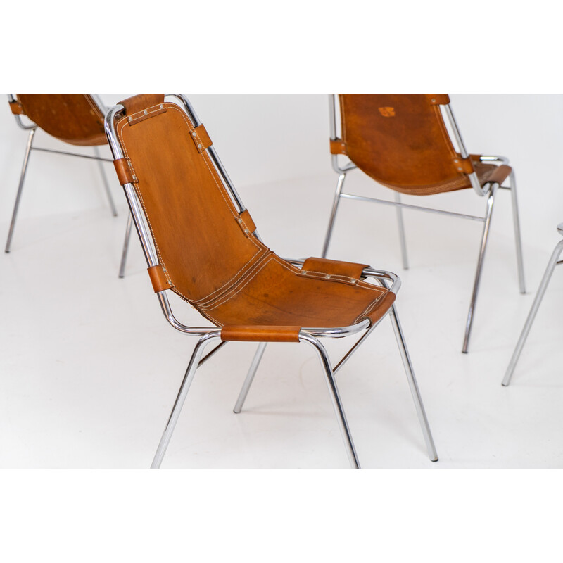 Ensemble de 4 chaises vintage en acier chromé et cuir par Charlotte Perriand pour Dal Vera, Italie 1960