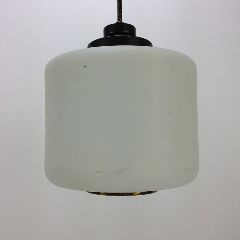 Vintage blown milk glass pendant lamp for Stilnovo, Italy 1950