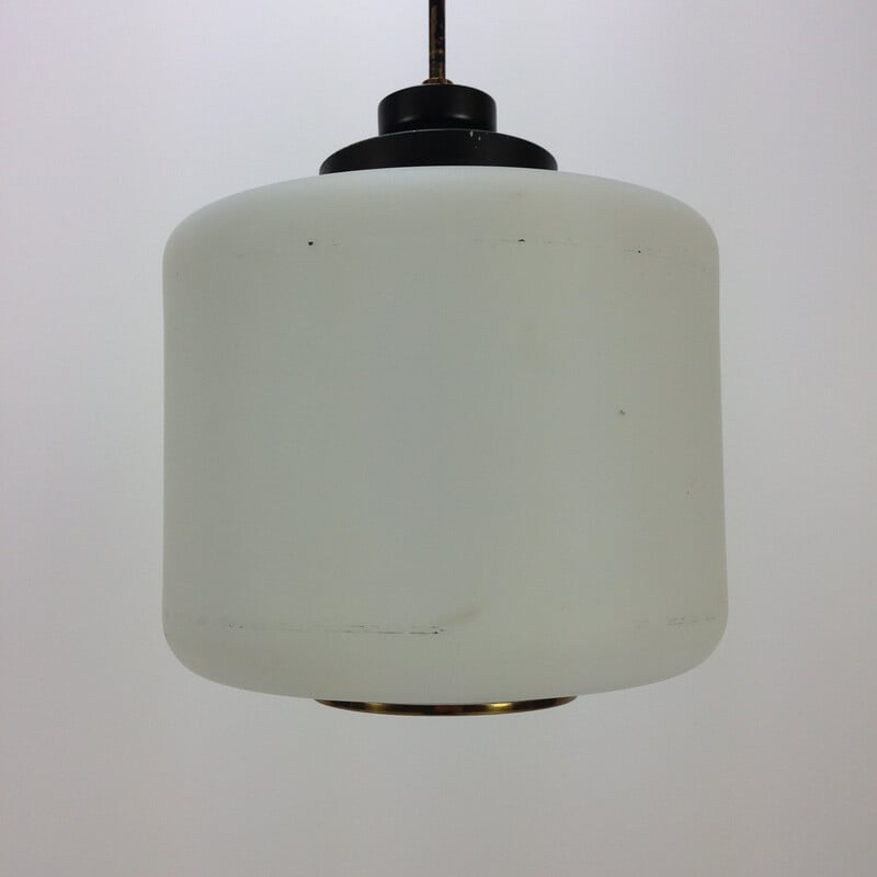 Vintage geblazen melkglas hanglamp voor Stilnovo, Italië 1950