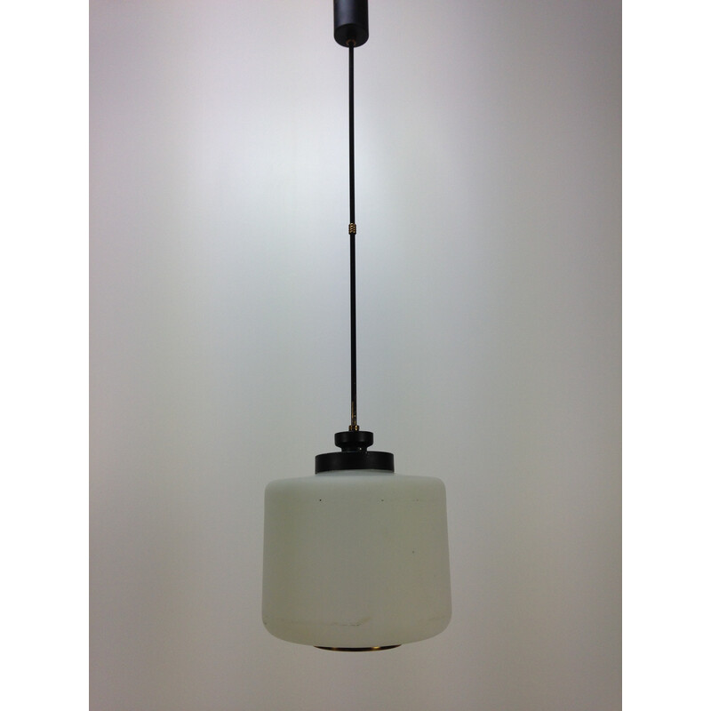 Vintage blown milk glass pendant lamp for Stilnovo, Italy 1950