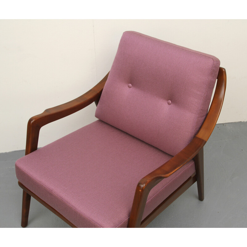 Fauteuil scandinave violet en bois foncé - 1950 