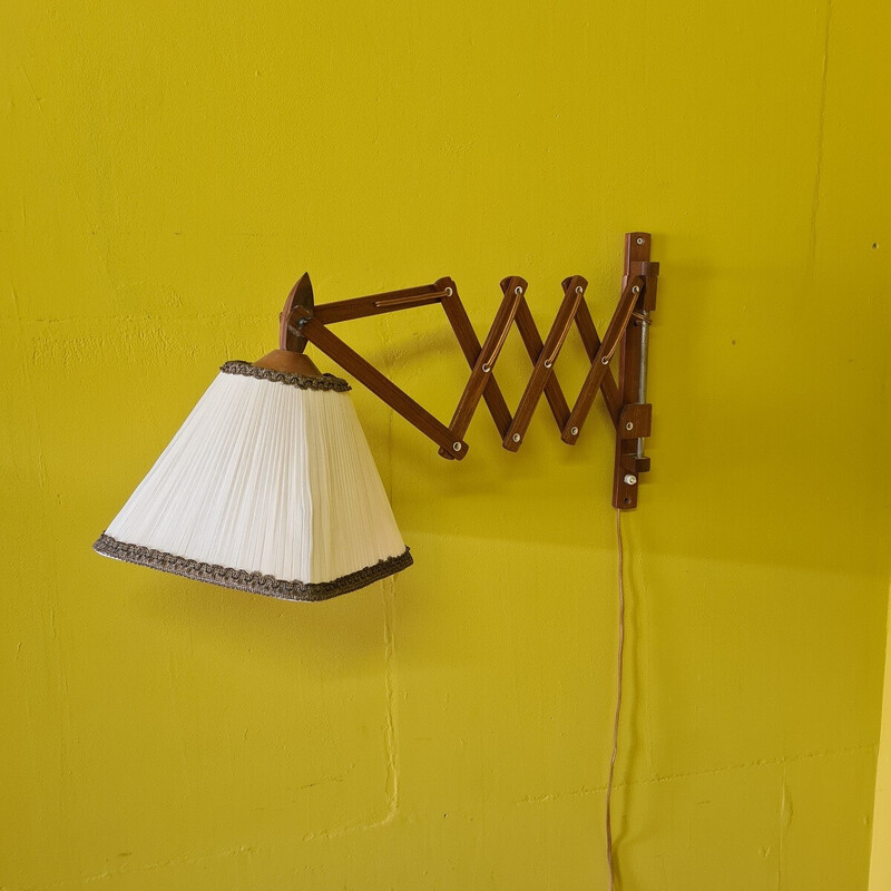 Vintage teak wall lamp and wooden hinge, Netherlands 1960