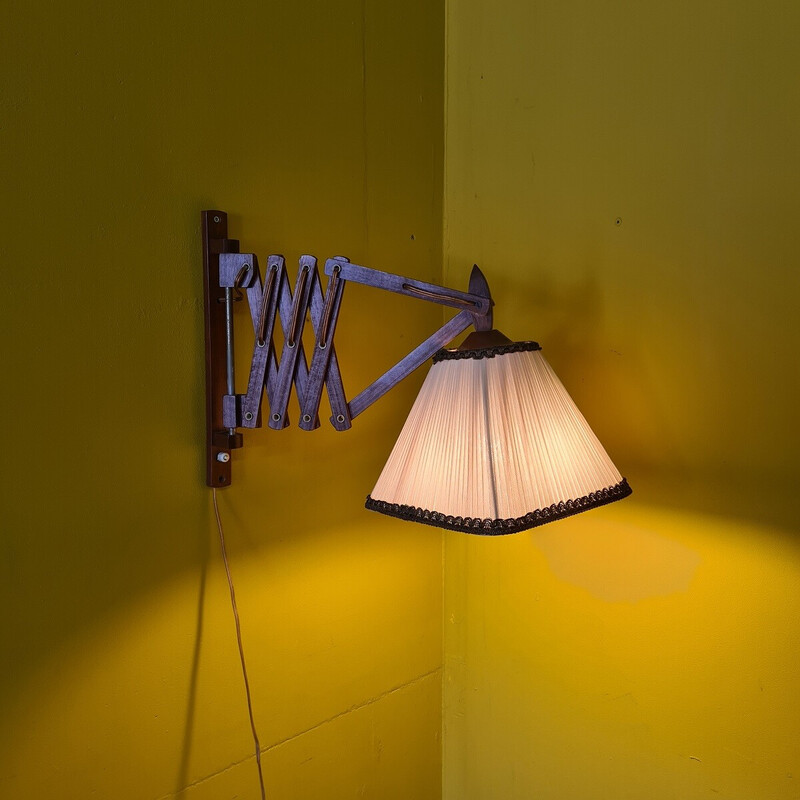 Lampada da parete vintage in teak e cerniera in legno, Paesi Bassi 1960