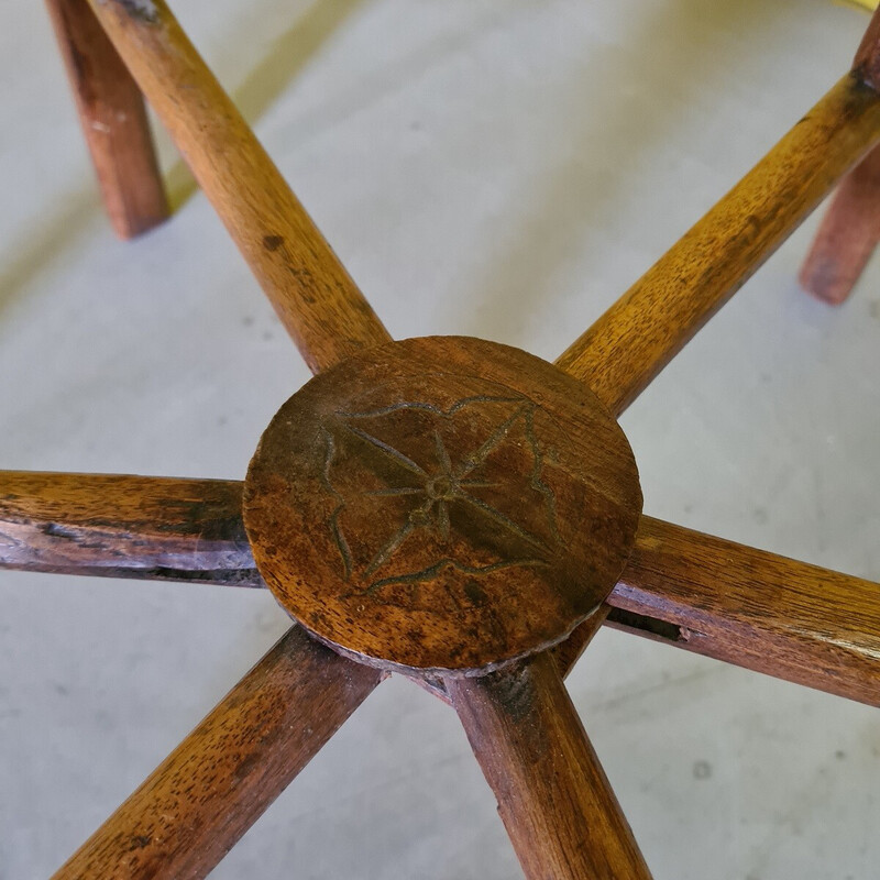 Vintage folding side table in brass and wood, Vietnam 1950