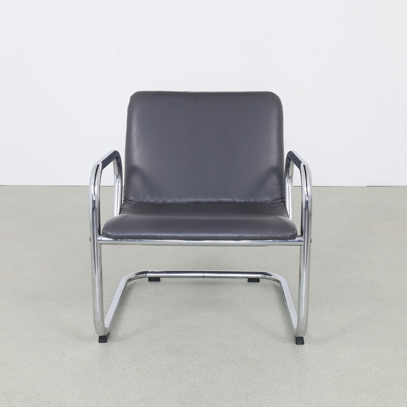 Cadeira de braços vintage com estrutura tubular cromada, 1970