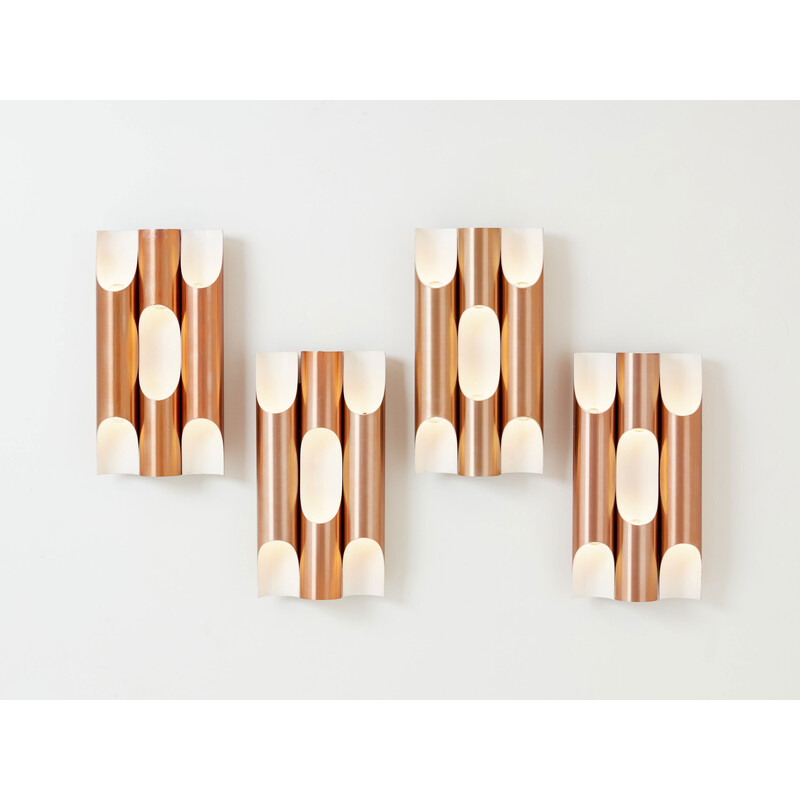 Set of 4 vintage Fuga wall lamp in aluminum and copper by Maija Liisa Komulainen for Raak, 1960